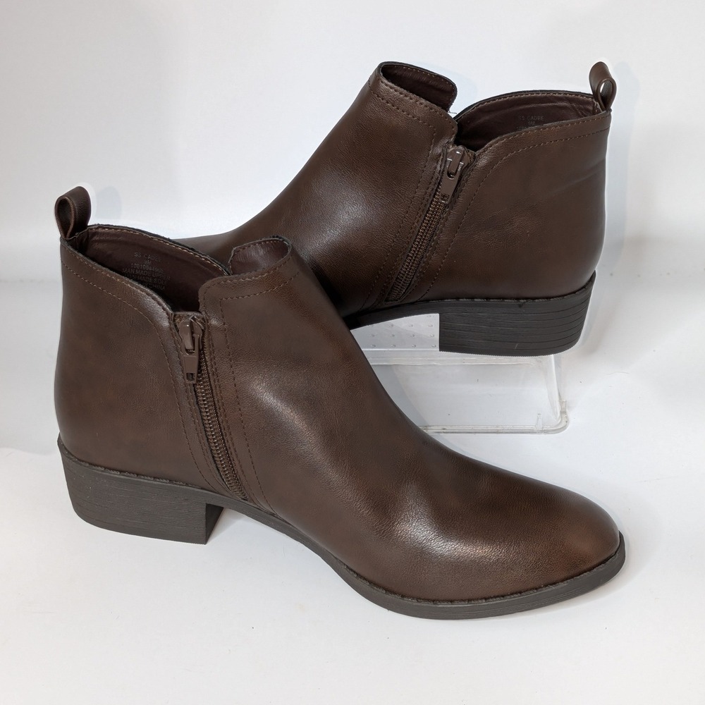 Sun + Stone Women's Size 9 Brown Ankle Boots Side Zip Low Heel Booties